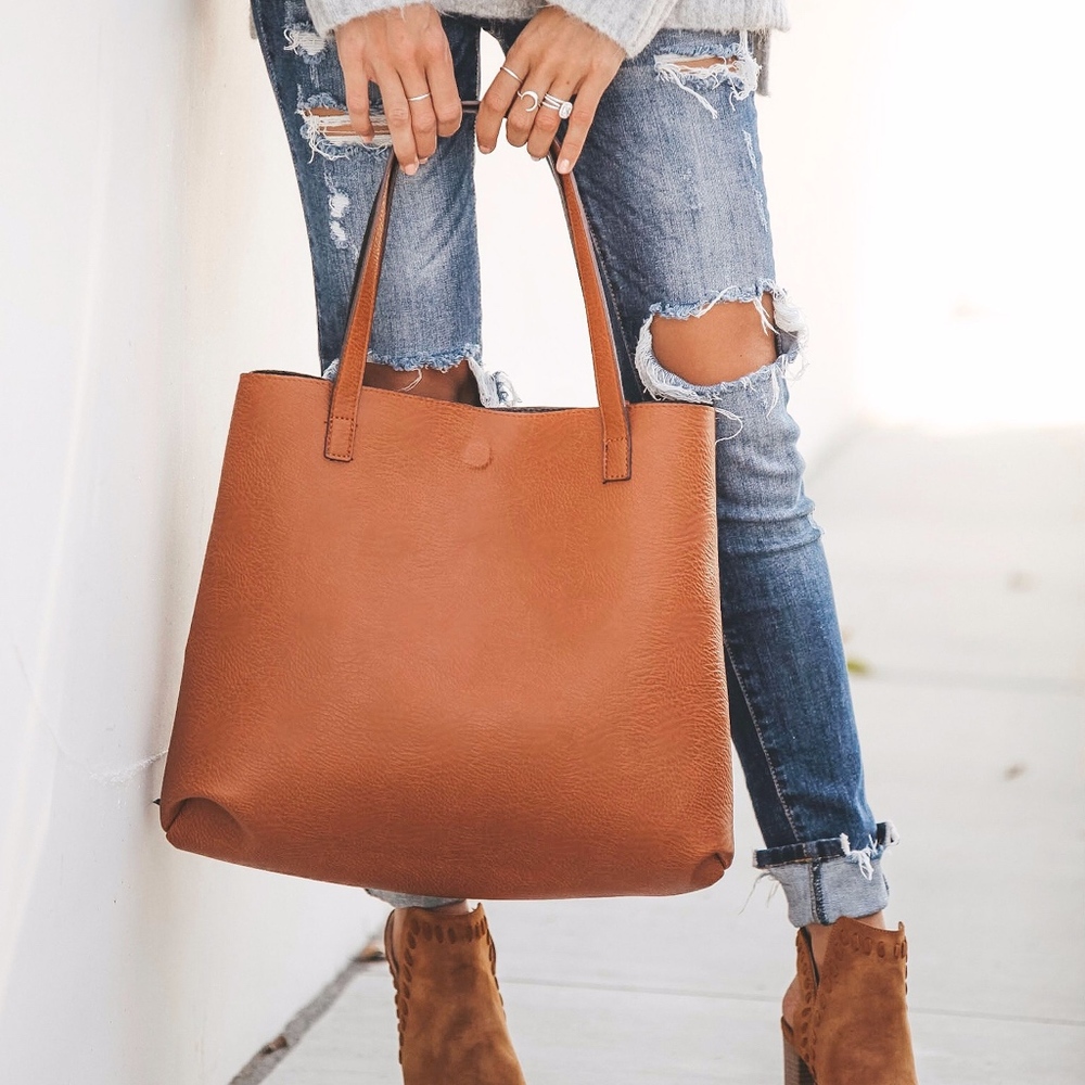 Reversible Shopper Tote - Taupe